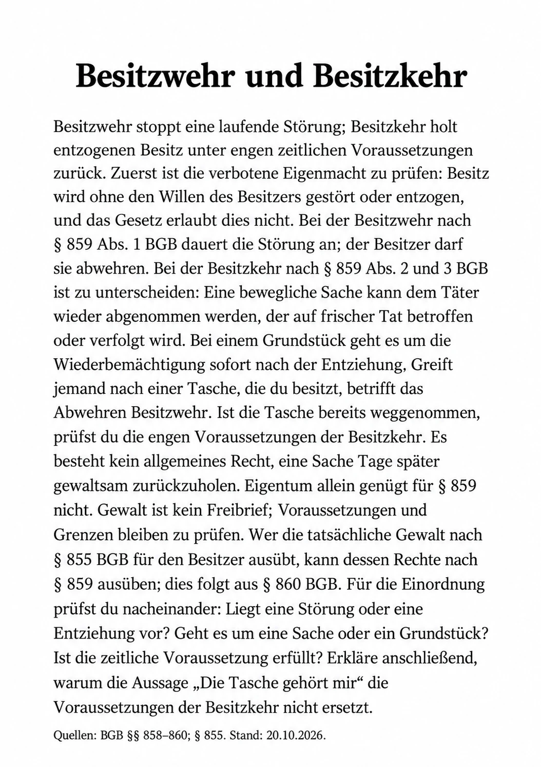 Besitzwehr und Besitzkehr Erklaerungstext
